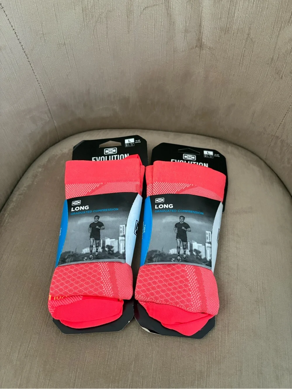 Evolution Socks Long Graduated Compression Sz Large Fluo Orange Workout Set 2